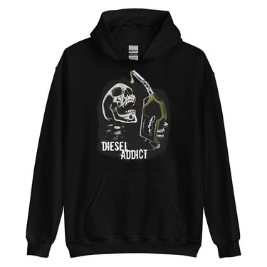 Diesel Truck Hoodie With Skull Drinking Diesel Fuel - Aggressive Thread - Color Black